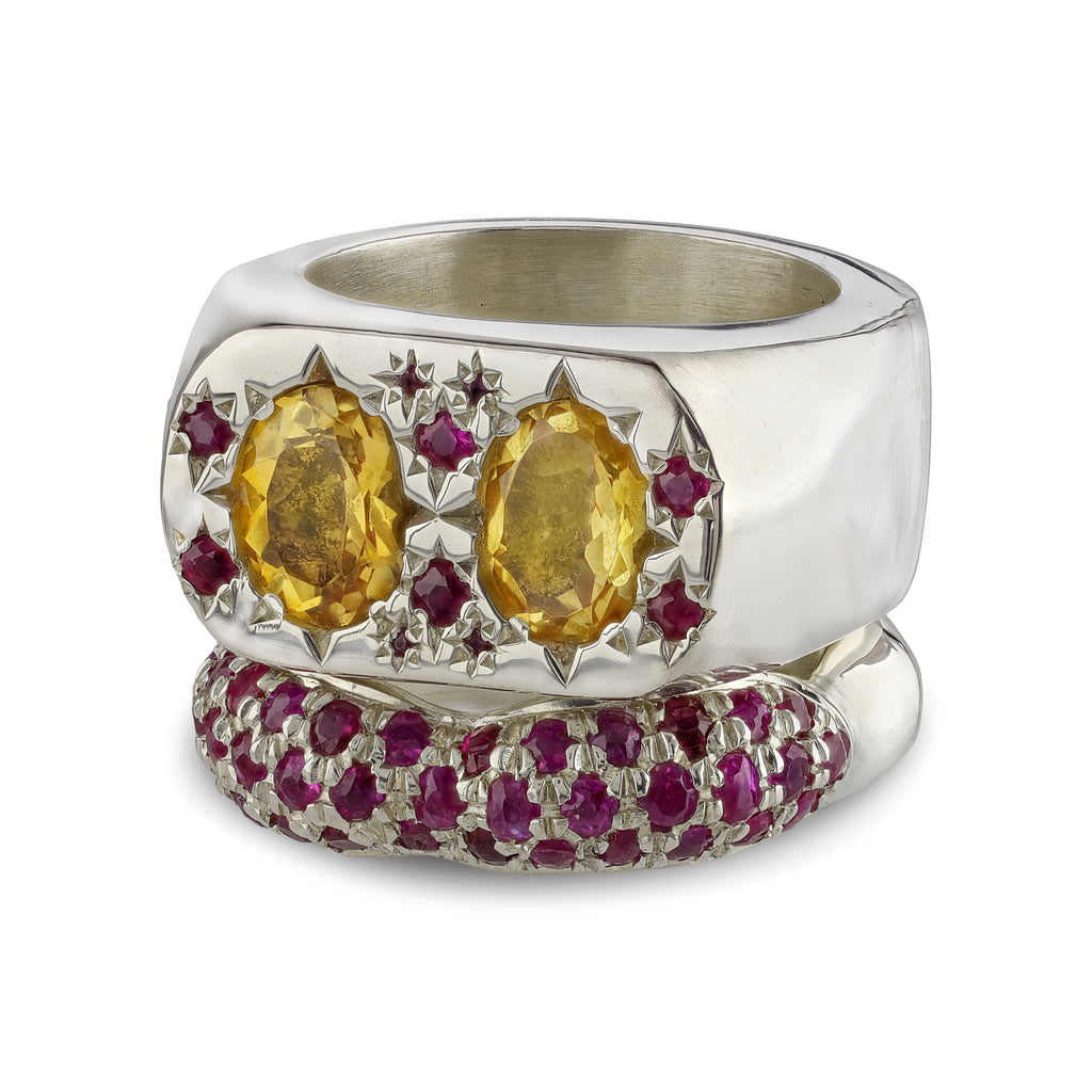 Ruby encrusted twiglet ring